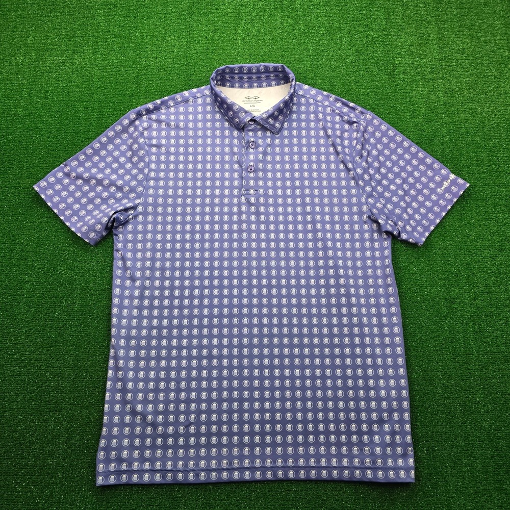 Snake Eyes Golf Polo Shirt Mens‎ Large Blue Purple Beer Mug Print Performance